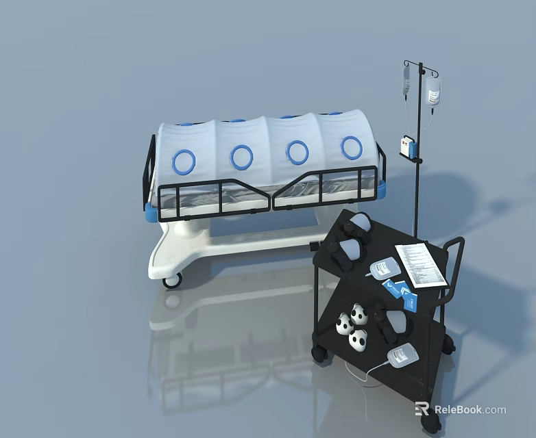 Swing Door For Medical Equipment With Hospital Bed IV Stand And Cart 3d model 