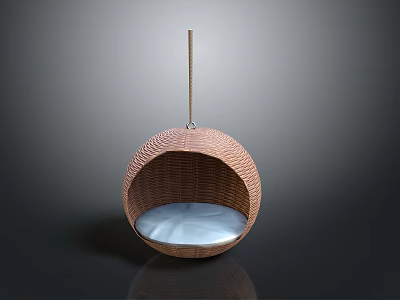 Cozy Wicker Spherical Hanging Pet Bed With Soft White Cushion For Small Animals 3d model