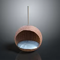 Cozy Wicker Spherical Hanging Pet Bed With Soft White Cushion For Small Animals