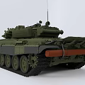 Modern Armored Military Tank With Long Barrel Turret Green Camouflage Tracks