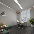 Modern Conference Room Interior With Long Table Gray Chairs Green Plants Whiteboard And Projector