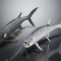 Two Fierce Looking Aquatic Animals With Black And Silver Streamlined Bodies And Sharp Teeth