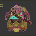 Elephant Warrior Game Movie Character Wearing Golden Armor Red Hat With Sword At Waist