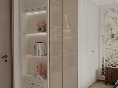 Modern Wardrobe Interior Design With Glass Doors Shelves And Decorative Items 3d model