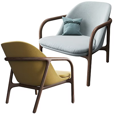 Stylish Light Blue Yellow Accent Chairs With Wooden Armrests Legs And Soft Plush Cushion 3d model