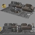 Modern Beige Sofa And Round Coffee Table Set With Pillows Rug And Side Table 3d model