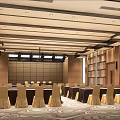 Elegant Conference Room With Wooden Panel Walls Large Front Screen And Arranged Chairs On Carpet