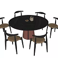 Modern Round Dining Table With Lazy Susan And Six Curved Back Chairs Set 3d model