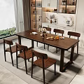 Wooden Dining Table Set With Chairs Flower Vase Fruits And Modern Kitchen View