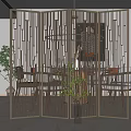Modern Room Divider Screen With Vertical Slats For Dining Area Decoration 3d model