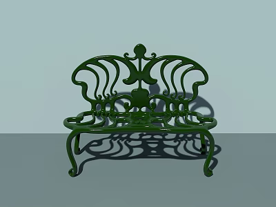 Green Cast Iron Public Bench With Ornate Curved Patterns And Classic Design 3d model