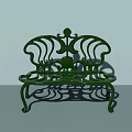 Green Cast Iron Public Bench With Ornate Curved Patterns And Classic Design