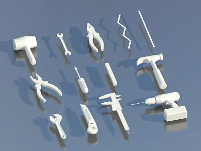 Essential Hardware Tools Collection with Hammer Wrench Pliers Drill and Screwdriver 3d model