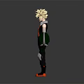 Anime Style 3D Character With Golden Spiky Hair Green Gloves And Creature Inspired Weapons