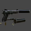 Clear View of Disassembled and Complete Pistol With Bullets and Parts