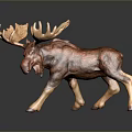 Detailed Brown Moose Figurine With Large Antlers And Standing Pose On Dark Background