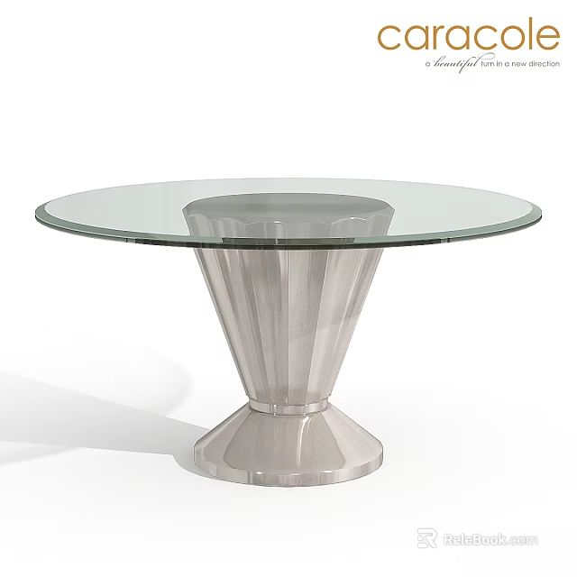Modern Round Glass Top Dining Table With Silver Fluted Base Sleek Design 3d model 