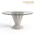 Modern Round Glass Top Dining Table With Silver Fluted Base Sleek Design 3d model