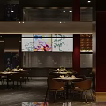Elegant Modern Restaurant Interior With Dining Tables Chairs Wine Racks And Ambient Lighting