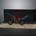 Red Motorcycle Display With Brick Wall Background Street Blaze Graffiti And Sandy Mat
