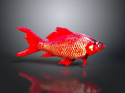 Vibrant Red Aquatic Fish With Shiny Scales Tail Fins And Reflection On Dark Background 3d model