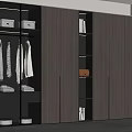 Modern Integrated Wardrobe With Glass Door Open Shelves Hanging Clothes And Storage Boxes
