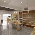 Modern Shopping Mall Retail Store Interior With Wooden Shelves Display Counters And Green Plants