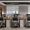 Public Office Space Interior Design With Modern Desks Ergonomic Chairs And Computer Monitors