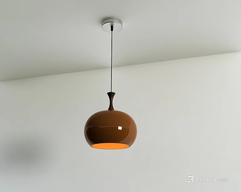 Modern Brown Spherical Pendant Light with Black Hanging Rod Mounted on White Ceiling 3d model 