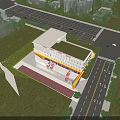 Modern Fire Station Building Exterior Design With White Yellow Red Facade And Fire Trucks
