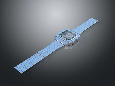 Stylish Modern Fashion Watch With Blue Strap And Square Dial Design 3d model