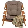 Comfortable Leisure Chair With Wooden Frame Gray Tufted Cushion And Patterned Blanket