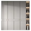 Modern Light Gray Wardrobe With Sleek Design Metal Handles And Illuminated Side Shelves