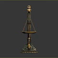 Ornate Brass Balance Scale Sculpture With Intricate Carved Design And Golden Plates