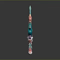 Fantasy Decorative Sword With Teal Pink Flame Like Patterns And Intricate Hilt