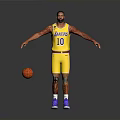 Man in Lakers Yellow Jersey Number 10 Standing with Basketball and Outstretched Arms