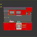Red Kitchen Cabinet Set With Sink Stove Oven And Storage Shelves