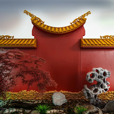 Chinese style landscape wall gardening small scenery 3d model