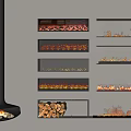 Various Built in Fireplace Designs With Diverse Flame Effects And Firewood Stack