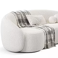 Light Colored Upholstered Two Seater Sofa With Rounded Design And Plaid Blanket 3d model
