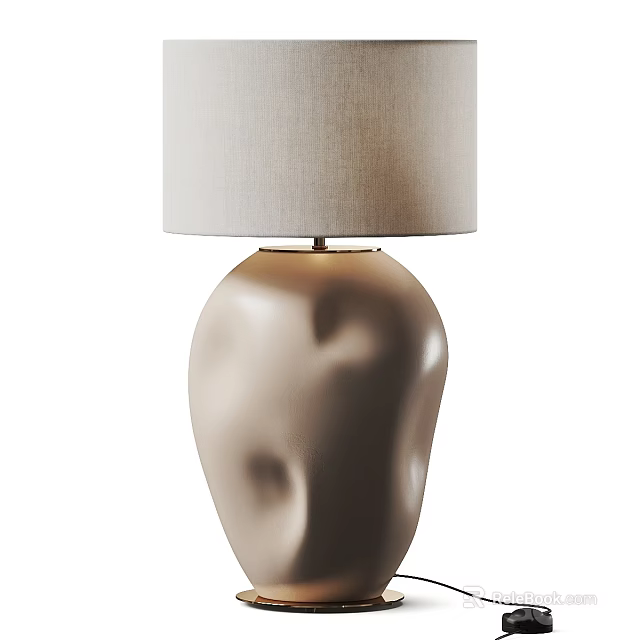 Modern Elegant Table Lamp With Cream Sculptural Base And Linen Shade 3d model 