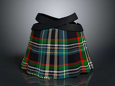 Plaid Kilt Skirt With Black Belt And Vibrant Green Red Blue Yellow Patterns 3d model