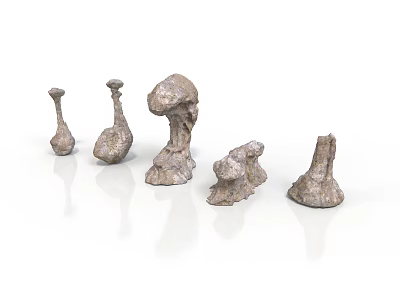 Multiple Sculptural Decorative Elements With Various Shapes And Rough Texture 3d model