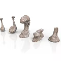 Multiple Sculptural Decorative Elements With Various Shapes And Rough Texture