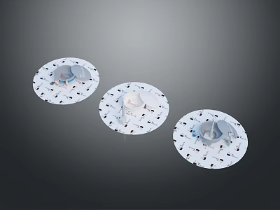 Three Circular Equipment Devices With White Bases Black Dots And Various Components 3d model