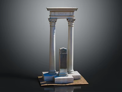 Classic Roman Columns with Unity Inscription and Central Stone Tablet on Square Base 3d model