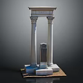Classic Roman Columns with Unity Inscription and Central Stone Tablet on Square Base 3d model