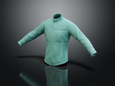 Light Green High Neck Jacket With Long Sleeves And Front Pockets 3d model