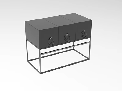 Stylish Black Functional Desk With Three Cabinet Doors And Metal Frame 3d model