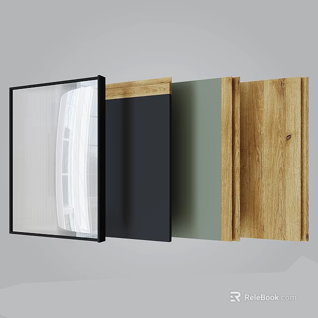 Modern Wall Panels Design Samples with Wooden Black Green and Glass Material Options 3d model 